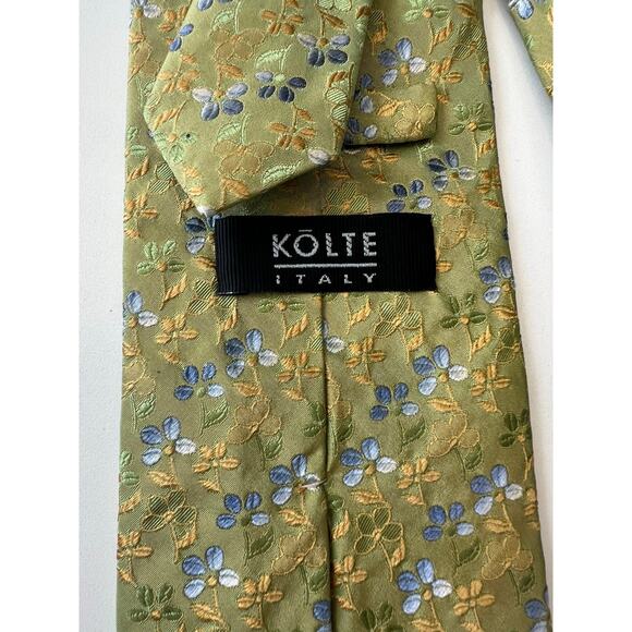 Kolte Couture Italy Silk Men's Neck Tie Green Blue Spring Floral SG - Picture 4 of 8